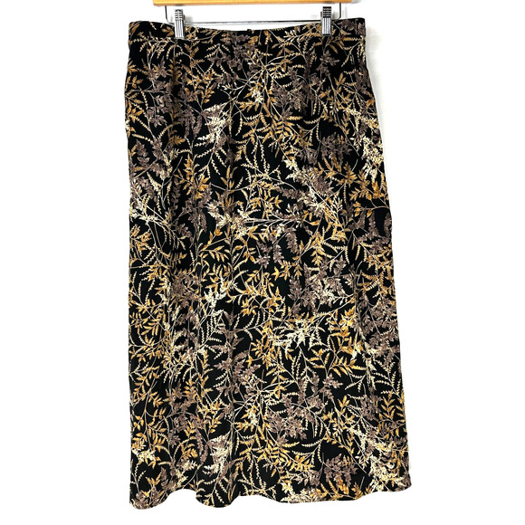 First Option Too! Dresses & Skirts - First Option Too Long Skirt Womens 1X Black Yellow All Over Print Elastic Waist